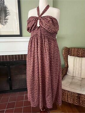 Old Navy Floral Halter Midi Dress w/ Pockets | Cotton Blend | 2X